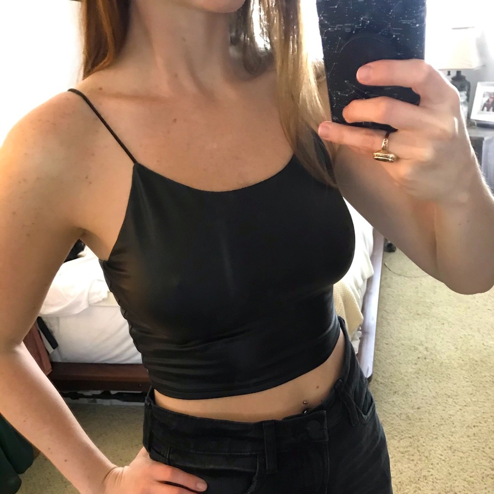 Pleather black cropped tank